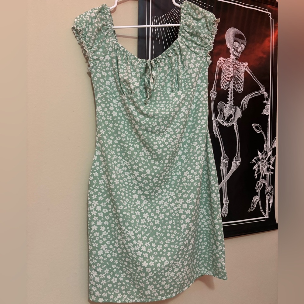 Green floral dress with tie front